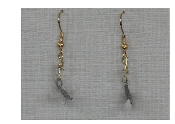 Pale Blue Dunn Parachute Fly Fishing Dangle Earrings