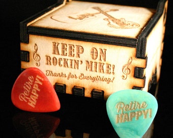 Personalized Wooden Guitar Pick Gift Box with Personalized Tagua Guitar Picks