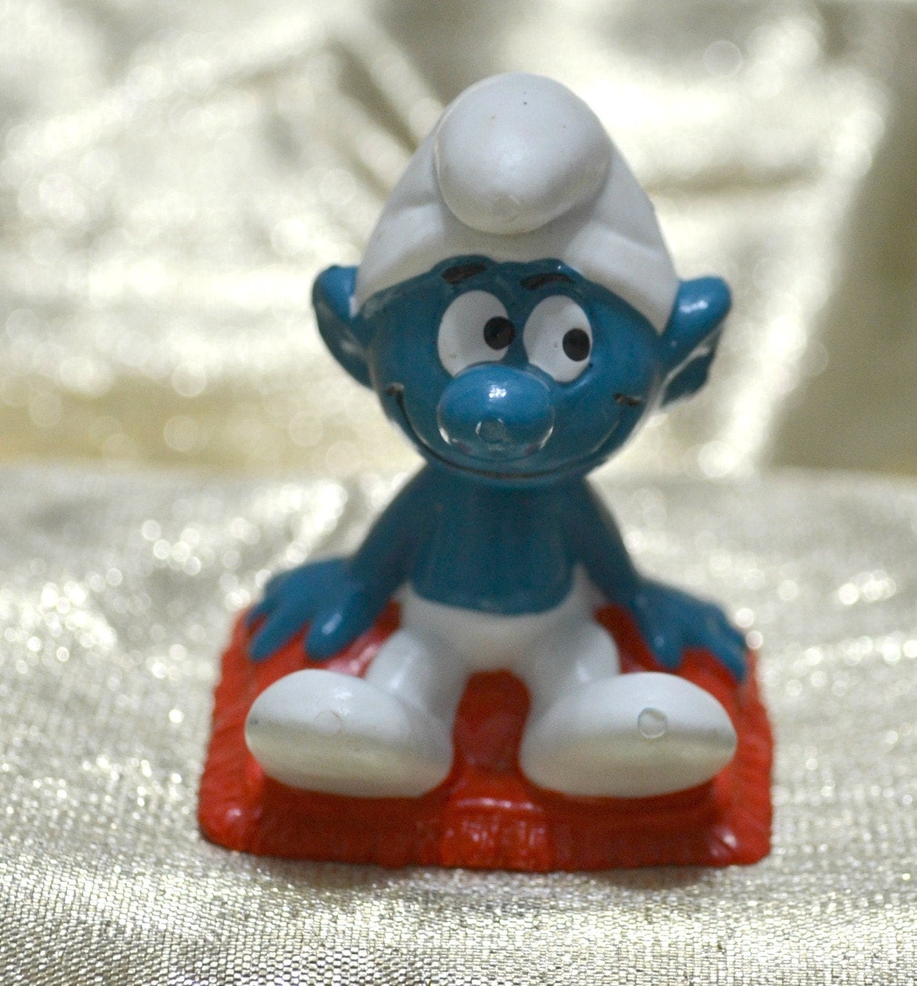 Vintage Cushion Smurf Figure Figurine Smurf Sitting On A