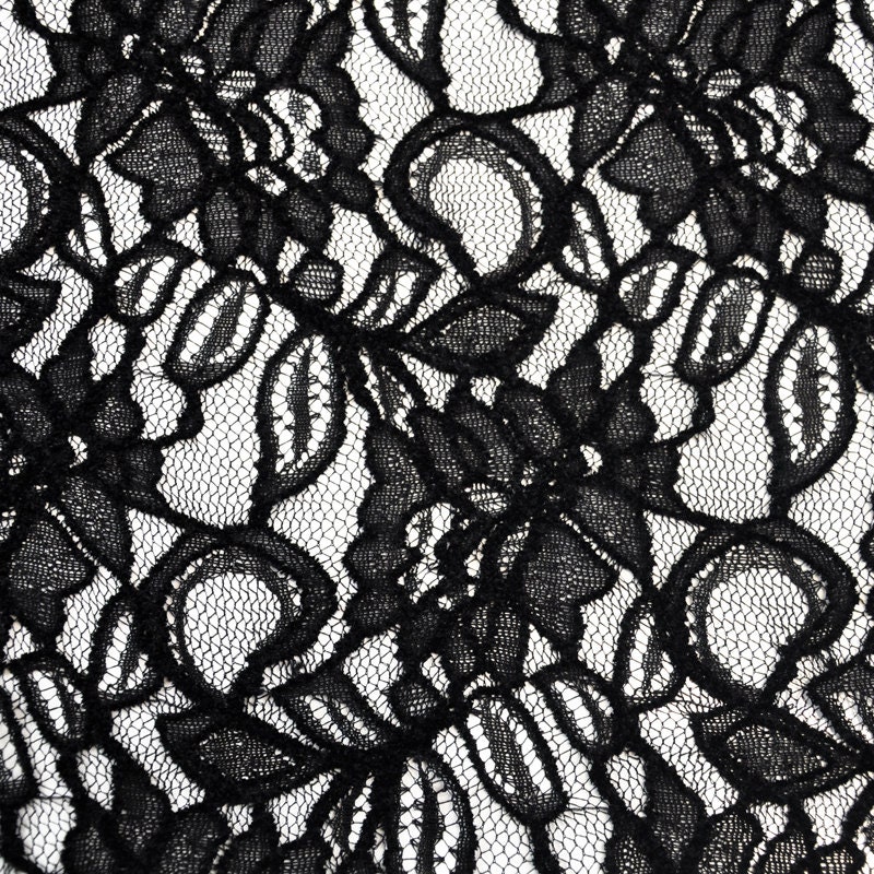 Black Natasha Lace knit Botanical Pattern Lace Fabric 1 Yard