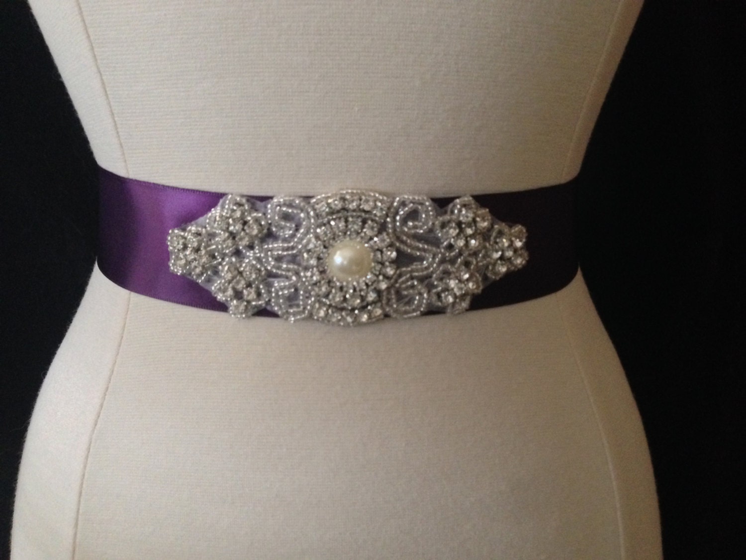 Purple Wedding Sash Rhinestone Bridal Sash Bridesmaid Sash
