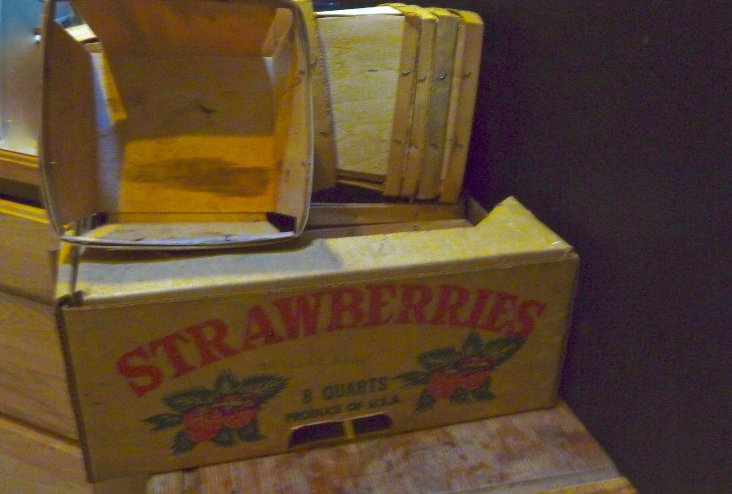 Final Clearance Vintage Strawberry Cardboard Crate and 20