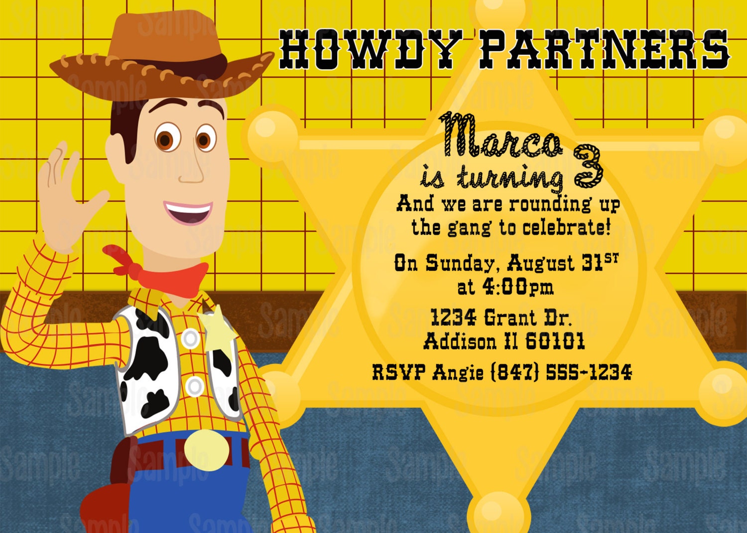 Printable Toy Story Woody Inspired Birthday Party Invitation