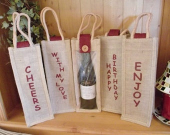 Lot De 2 Sacs En Toile De Jute Pour Bouteilles De Vin - Avec Fenêtre Transparente - Poignées Confort - Idéal Cadeau Mariage, Noël - 3