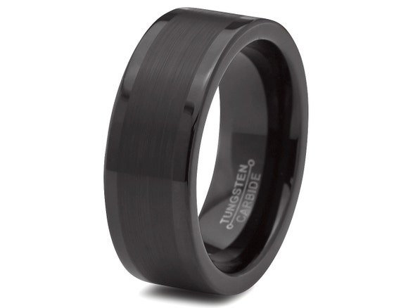 Black Tungsten Ring Black Enamel Mens Wedding Band by GiftFlavors