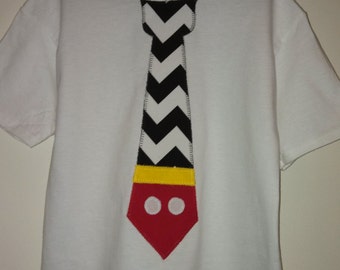 Mickey Mouse Tie Applique Top (with black Chevron)