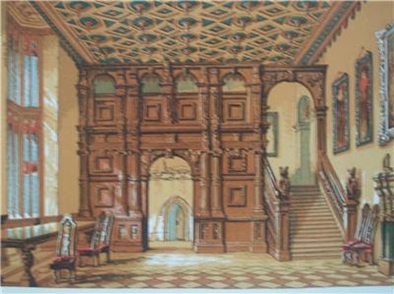 Knight Lithograph Methley Hall 1864 Antique Print