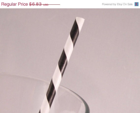 15% off - 50 Black and White Stripe Straws - ships less than 24 hours Il_570xn