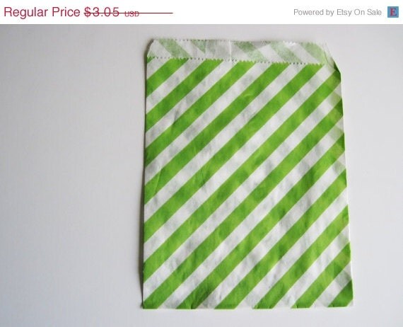 ON SALE - 12 Lime Green STRIPE Designer Party Favor Bags, Weddings, Birthday, Shower Il_570xn