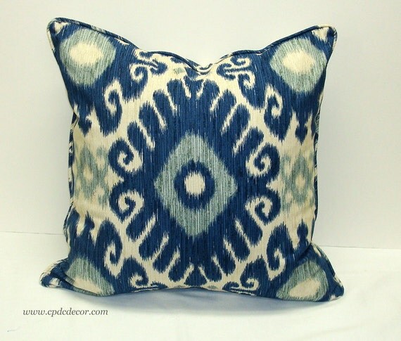 Indigo Ikat pillow cover blue slate blue grey and by CPDCDecor