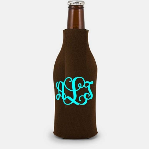 Monogrammed Zippered Beer Bottle Koozie DARK by Monograms4Ever