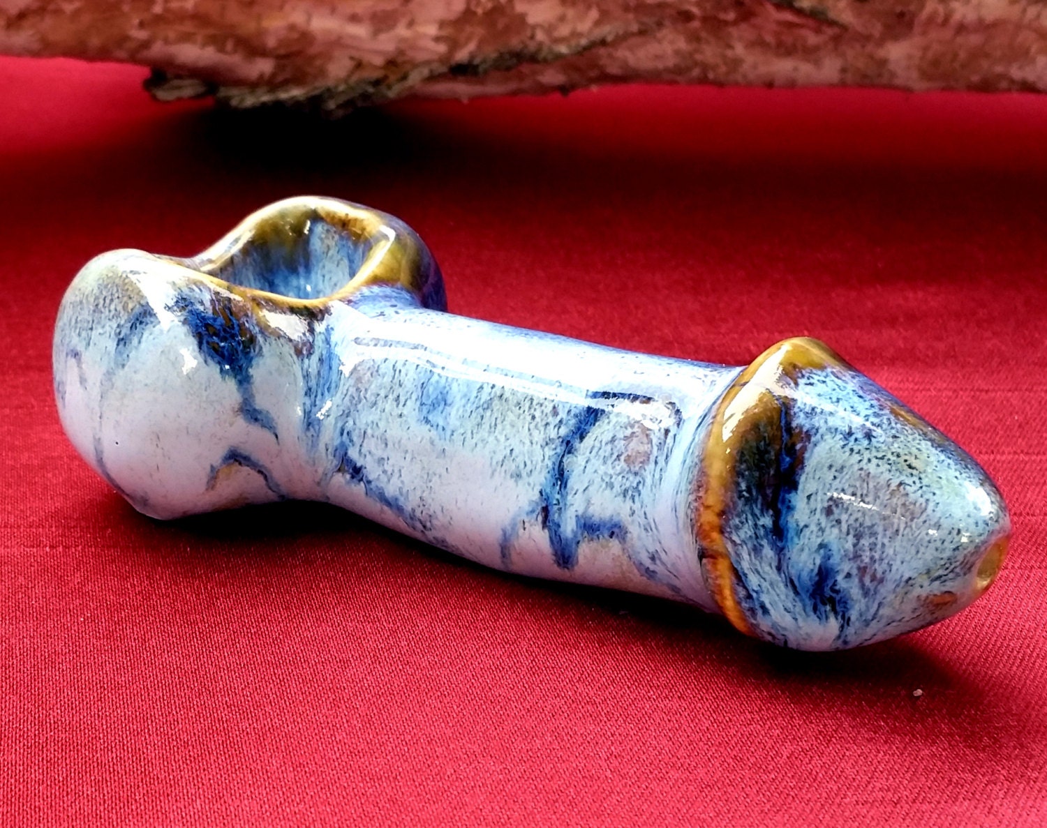 Penis Pipe Ceramic Handmade 4 Inches Light And Mediam Blue