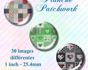Collages digitales Patchwork pour cabochon rond 25mm, capsule, image imprimable, Téléchargement immédiat , clipart, loisirs créatifs, bague