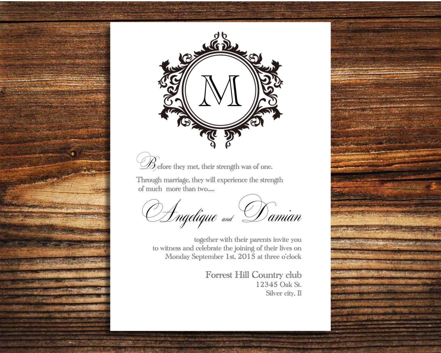 wedding invitations Victorian Vintage Black and white Monogram