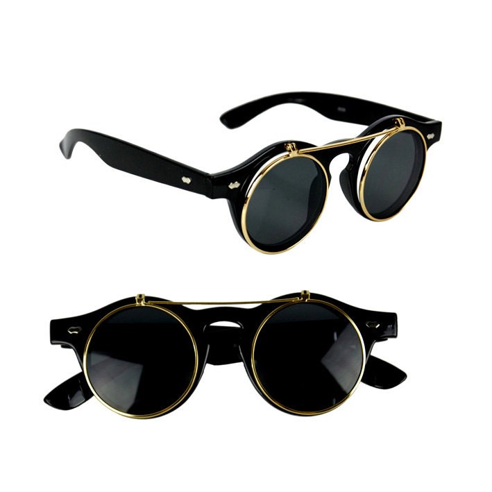 Steampunk Flip Up Sunglasses Black Sunglasses
