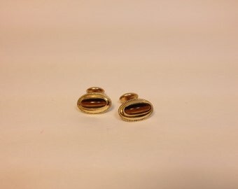 Vintage 1950's 14k Gold Tiger Eye Cufflinks