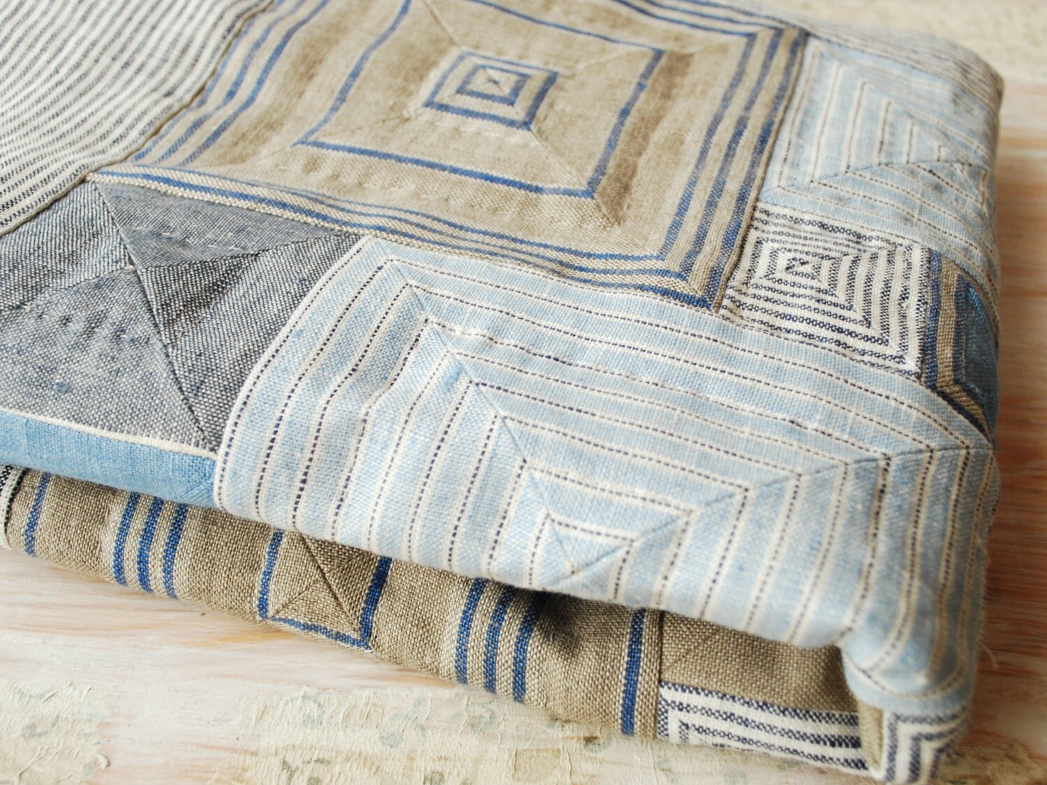 Hand Quilted Pure Linen Table RunnerHandmade Patchwork by Adatele