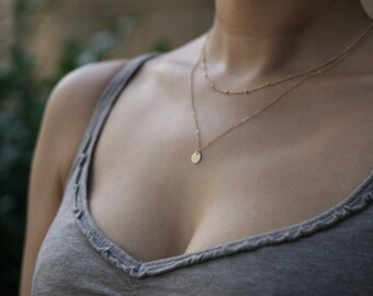 Tiny Coin Disc Necklace and Satellite Chain Combo / Layered Necklace Set ES003