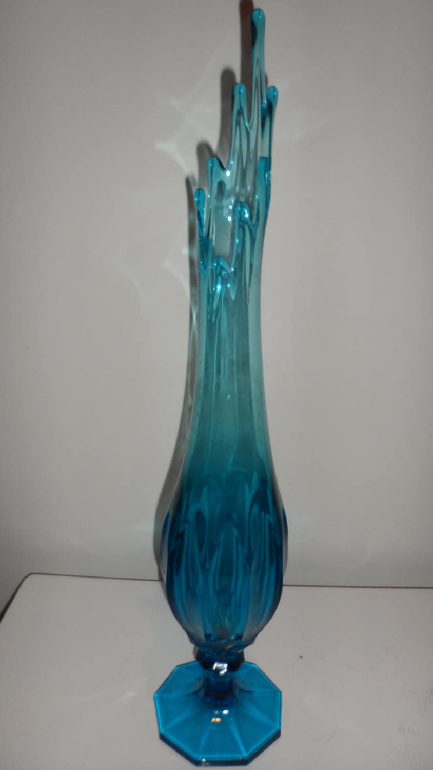 midcentury aqua blue glass abstract large vase by STARSTRUCKGEM