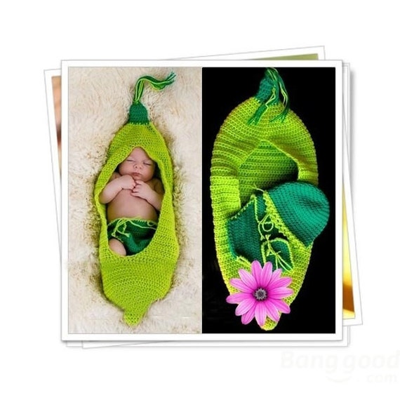 Newborn Crochet Cocoon Pea Pod, Hat, Diaper Cover, Prop