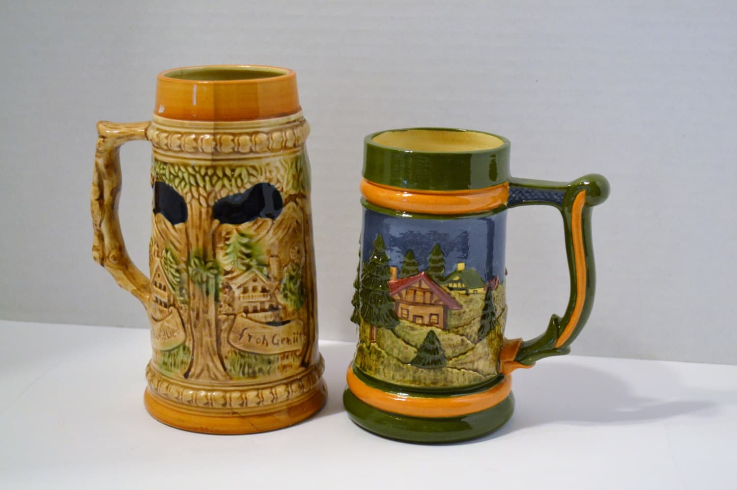 Vintage Ceramic Beer Steins Mugs Set of 2 Handmade Apex Japan