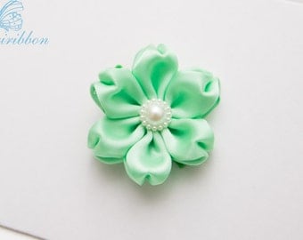 mint green hair clip - flower hair bow - you choose color 109