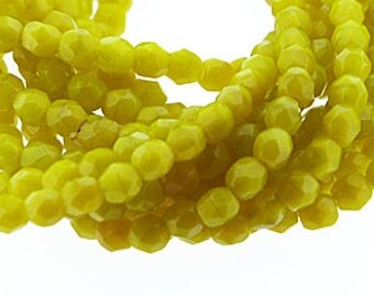 Chartreuse 4mm Fire polished, Faceted Round Firepolish Czech Glass Beads x 50
