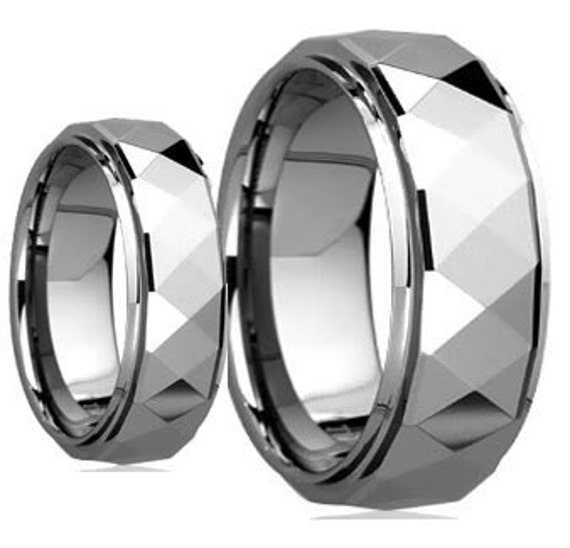 Tungsten Wedding Band,Wedding Band Set Matching,Polished Facet Cut ...