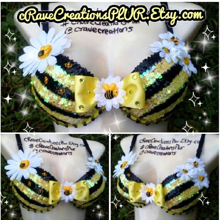 Bumble Bee Design Bra Costume Rave Bra by cRaveCreationsPLUR