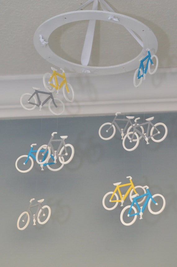 Bicycle Nursery Mobile Custom Painted Wooden Retro Theme
