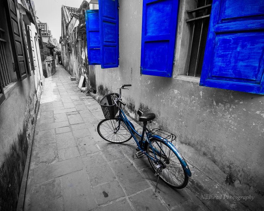 Black And White Blue Color Splash Bike Bicycle By Nadbraddesigns