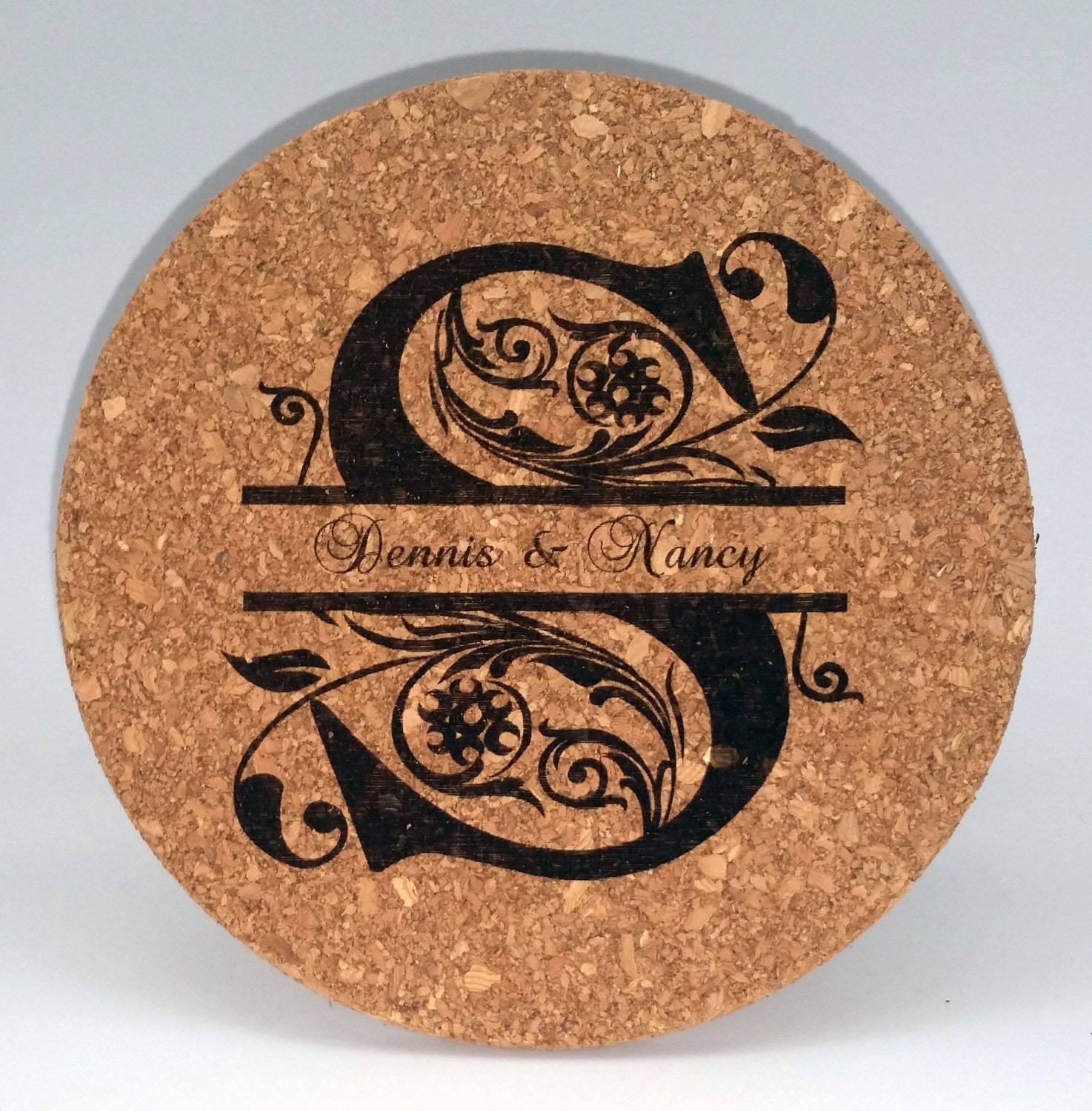 Custom Cork Trivet Split Letter Monogram Design Custom