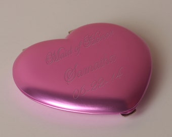 Pink Heart Shaped Compact Mirror with Free Engraving