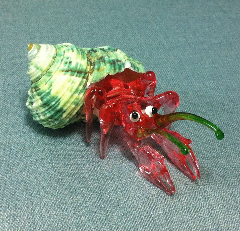 Hand Blown Glass Hermit Crab Sea Shellfish Animal Cute Red