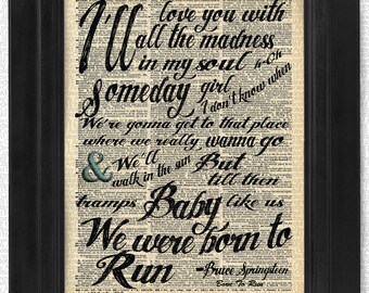Bruce Springsteen Born To Run The Boss on Antique Dictionary Page, art print, Wall Decor, Wall Art Mixed Media Collage Buy2get1free