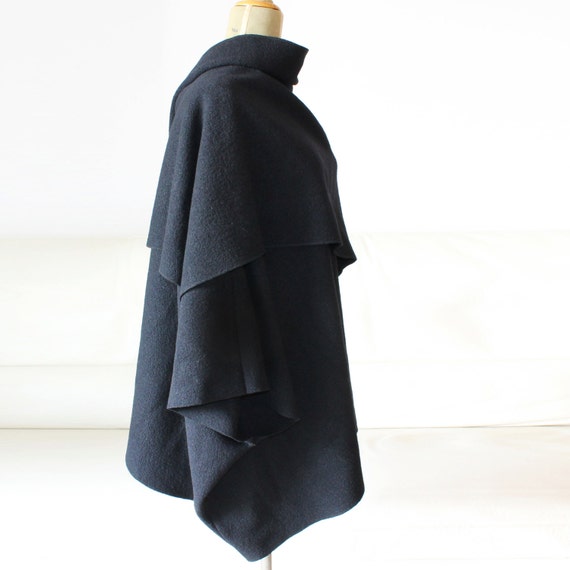 wool cape wrapped poncho black elegant cardigan woman wool