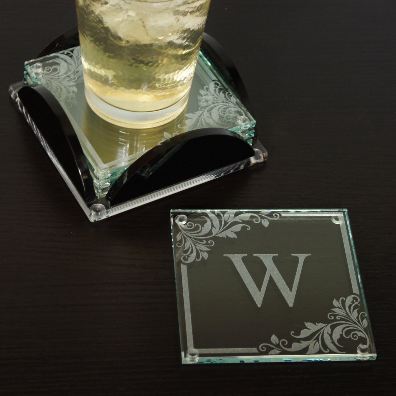 Personalized Glass Coaster Set with Color Selection