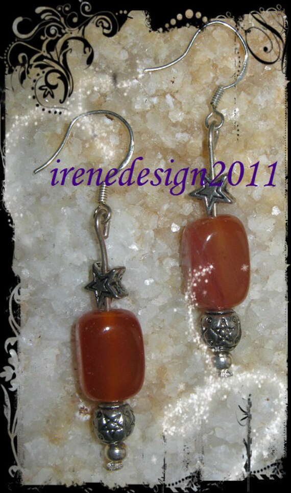 Handmade Silver Earrings with Orange Carnelian & Star by IreneDesign2011