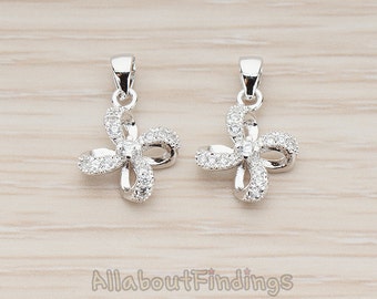 PDT1119-R // Glossy Original Rhodium Plated Cubic Zircon Setting Pinwheel Pendant, 1 Pc