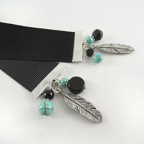 Ribbon Bookmark - Feather - Turquoise Howlite