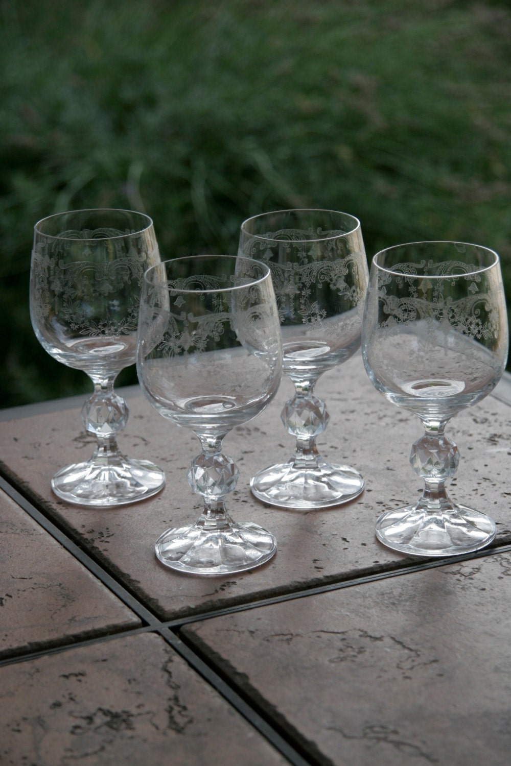 wedding registry Bohemia Cascade crystal etched wine goblet glasses set of four Haute Juice