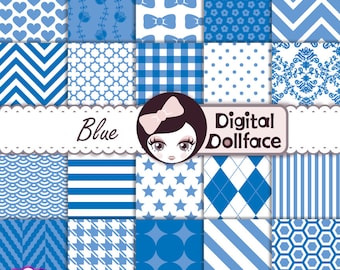 Royal Blue Digital Paper, Blue Scrapbook Paper Pack, Pattern Background Images