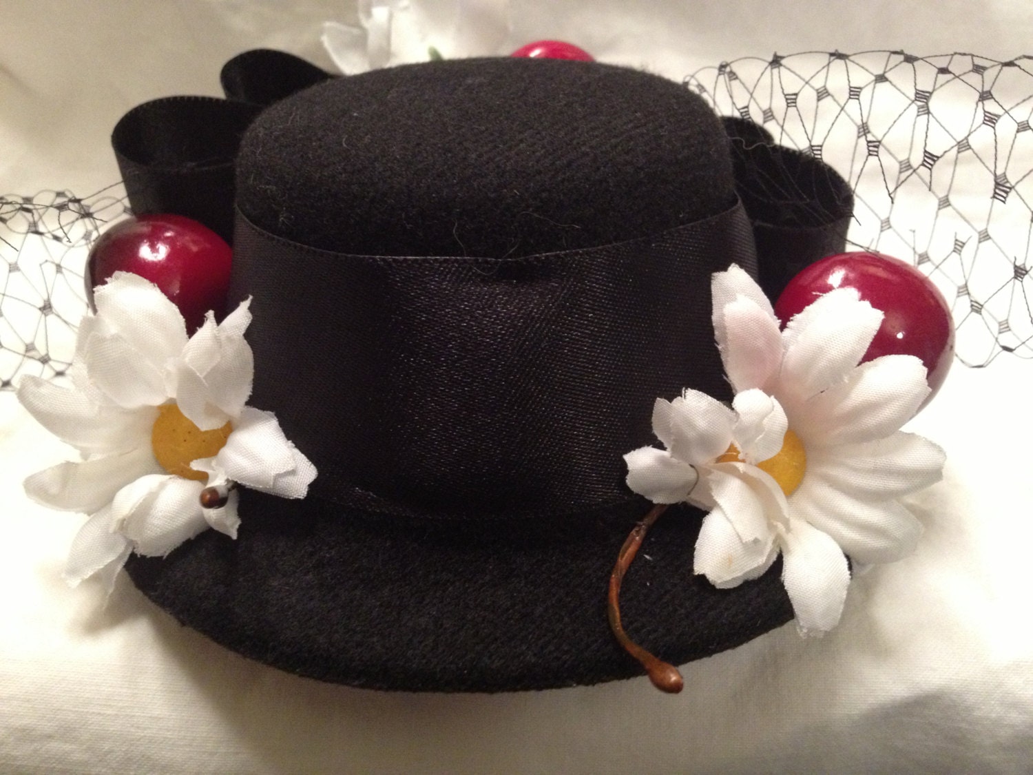 Mary Poppins inspired tiny top hat fascinator Hand-sewn and
