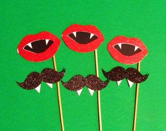 Halloween Photo Booth Props 6pc Glitter Vampire Lips Glitter Vampire Mustache Photobooth Props Halloween Party Decorations Glitter Prop