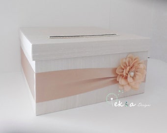 Wedding Gift Card Box / Wedding card box / wedding money box / wedding card holder / 1 Tier card box (Ivory & Champagne)