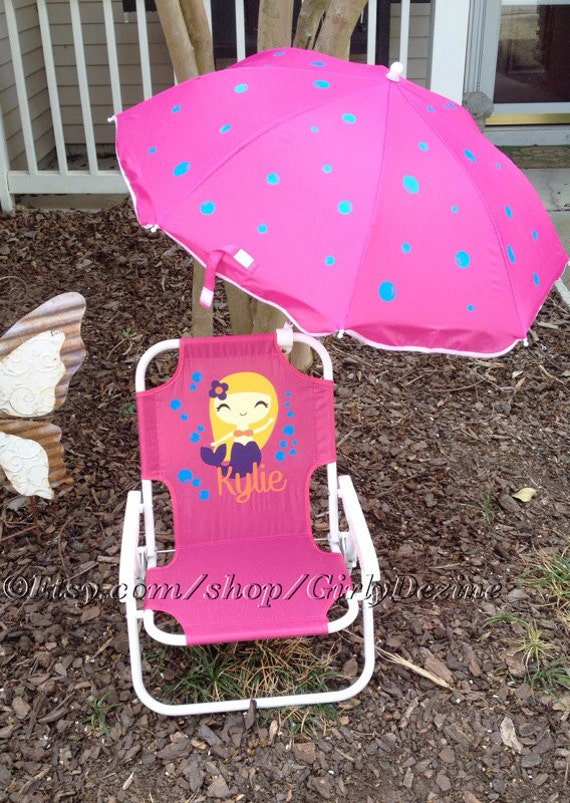 Personalized kids beach chair & umbrella by GirlyDezine on Etsy