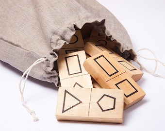 Geometric shape dominoes, eco friendly toy, kids wooden toys