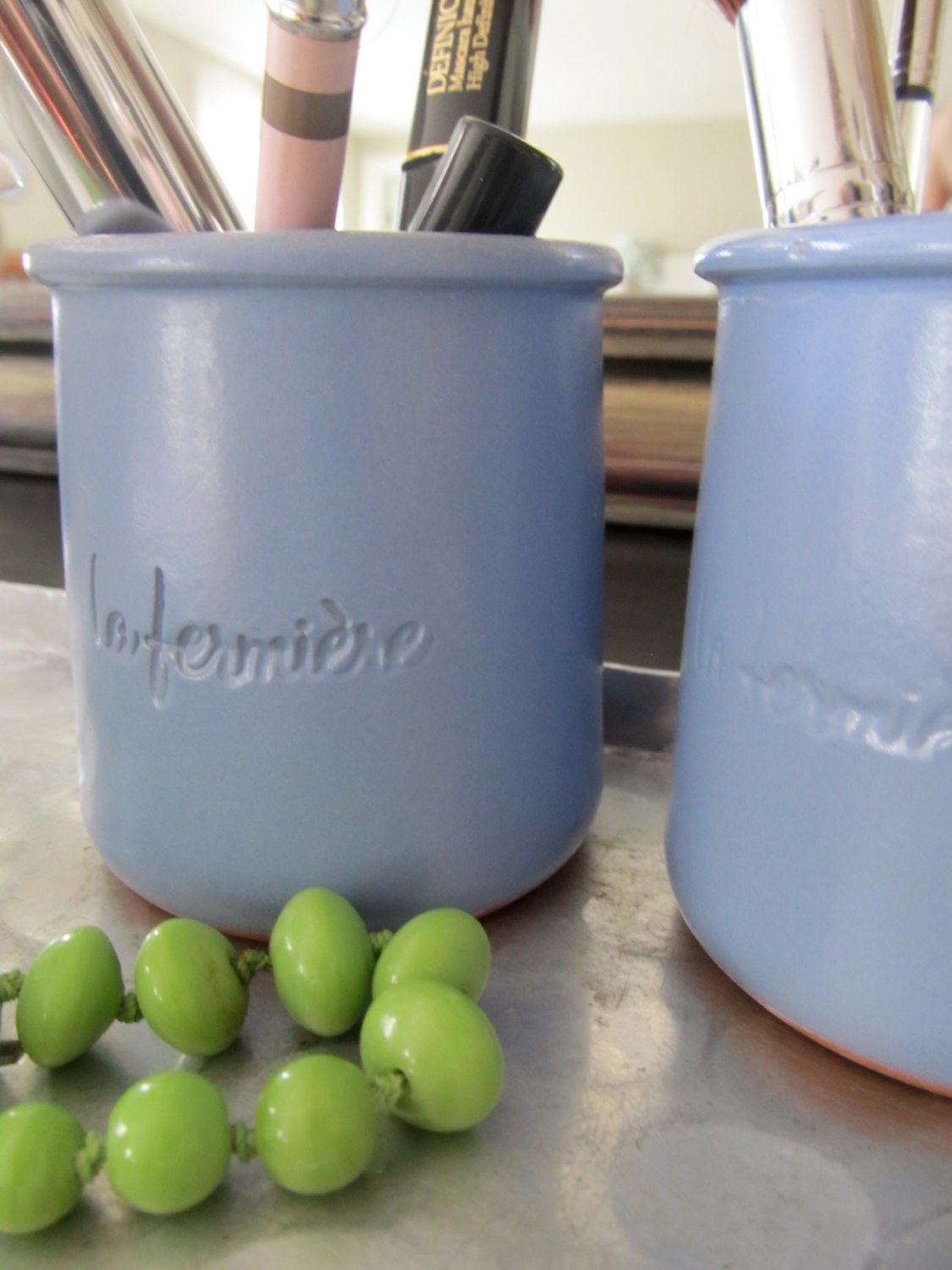 Set of 4 New French Ceramic Yogurt Containers by VintageVivant