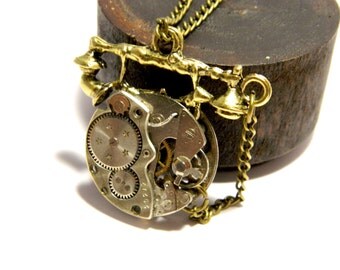 Retro handset steampunk jewelry necklace Retro telephone, clockwork, antique bronze colored phone, unique mens gift for birthday anniversary