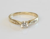 Diamond Engagement Ring 0.40 Total Carats SI1-I1 J-L , 14K Yellow Gold Diamond Ring, Solitaire with Accents, Size Selectable